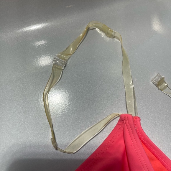 Clear Strap Betty Jade Swim Neon Pink Triangle Swim Top - Picture 3 of 3